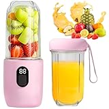 Tragbarer Mixer Smoothie Maker to Go, 500ML Portabler Elektrischer Saftpresse mit Digitalanzeige, 16-Blatt SUS Schneidkopf & USB, Mini Standmixer für Fitnessstudio, Büro, Camping