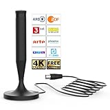 DVB-T2 Antenne Innenbereich – Digitale Zimmerantenne ohne Stromversorgung, 360° Rundumempfang bis 250 km, Full HD/4K, kompatibel mit Smart TV & DVB-T2 Receiver, 5m Koaxialkabel