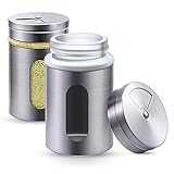 Gewürzstreuer mit Deckel aus Edelstahl inkl. Sichtfenster - 12 Gewürzdosen Organizer Silber 80ml mit 3-fach Streuregulierung - für Gewürze & Kräuterdosen - Spülmaschinenfest