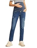 Maacie Mutterschaft Skinny Jeans Hosen für Damen Umstandsjeans Verstellbare Taille Hosen für Alltag Dunkelblau M MC0336A23-02