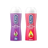 Durex Play 2in1 Massage- & Gleitgel Guarana + Durex Play , Aloe Vera – Wasserbasiertes Gleitgel für innige Erlebnisse zu zweit – 2 x Spender à 200 ml