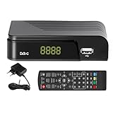 Kabel Receiver DVB-C Digitaler terrestrischer Decoder, Combo (HD1080p/H.264,MPEG-2,HDTV,DVB-C, DVB-T2, SCART, USB 2.0, PVR FullHD TV Kabelreceiver mit Fernbedienung und Kabel