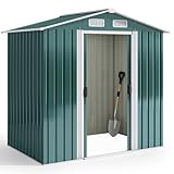 Xbro Metall Gerätehaus 184 x 119 x 186 cm, Gerätehaus mit Pultdach and Schiebetür, Geräteschuppen mit Schloss und Handschuhen (Grün)