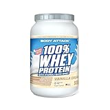 Body Attack 100% Whey Protein - Vanilla, 900 g - Made in Germany - extra cremiges Eiweißpulver mit Hydrolysat und BCAA´s, unterstützt Muskelaufbau und Diäten, für alle Sportler & Athleten