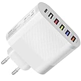 Leyf 65W USB C USB A 6in1 Ladegerät, 6-Port Netzteil, Adapter für Allen Mobiltelefonmodellen und Tablets, iPhone ipad Samsung Galaxy, Xiaomi, Huawei, Steam Deck, Ladestecker, Netzstecker