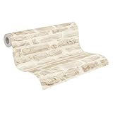 A.S. Création Best of Wood`n Stone Vliestapete mit Steinmotiv 0,53 x 10,05 m – Beige, Creme – Steintapete Made in Germany – 355803