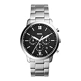 Fossil Neutra uhr für Herren, Chronographenwerk mit Edelstahl- oder Lederarmband, Silberton und Schwarz, 44MM