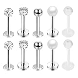 JENCVNL10stk Lippenpiercing Bioflex 1.2mm Piercing Lippe Labret Helix Tragus Stud Labret Stecker Set Piercing Schmuck (10MM)