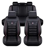 NISMIA Auto Sitzbezüge für Hyundai Kona II I SX2 OB 2.Gen/1.Gen 2018-2026, Leder Autositzbezüge Sets, 5 Sitzer Schonbezüge Sitzschoner Vorne Hinten Wasserdicht Sitzauflage Accessories(C(Black Red))