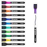 maxtek Magnetische Whiteboard Marker, 12 Farben Stifte abwischbar mit Radiergummi, Feinspitze 1–2 mm Linienbreite, Folienstifte für Zuhause, Schule & Büro (12 Stück)