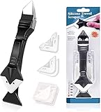 Dichtstoff Finishing Tool, Silikon Sealant Remover, Abdichtungswerkzeug Kit, Silikon Glättungswerkzeug, 3 in 1 Silikon Kelle Schaber mit 4 Pads Dichtstoff Fugenglätter für Bad & Küche