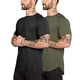 2er Pack Slim-Fit Gym Tshirt Sportshirt Herren Baumwolle Fitness Shirt Laufshirt Funktionsshirt Trainingsshirt Muscle Shirt (BKAG, L)