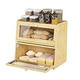 bimiti 2 Stück Bambus Brotkasten Holz, 44 x 26 x 42 cm Brot Aufbewahrungsbox, Doppellagig Stapelbar Große Brotkästen, Visualisiert Bread Box für Brot, Röstbrot