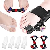 CEWROM Hallux Valgus Korrektur Set, mit 4 Silikon Weiße Zehentrenner, 2 Silikon Rote und Blaue Zehentrenner, Reduziert Hallux Valgus Belastung für Tag und Nacht Unisex, Schwarz