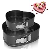 Jomdjmskes 2 Pcs Springform Backformen Set, Backform Herz, Kuchenform Herz Auslaufsicher, Flachboden Backform Antihaftbeschichtet, Kuchenform mit Herausnehmbarem Boden, Leichtes Entformen, Schwarz