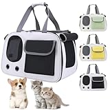 Transporttasche für Katze Hund, Hundetragetasche Transporttasche, 45 x 28 x 26 cm Faltbare Katzentransportbox mit Atmungsaktiven Löchern und Taschen für Mittelgroße Katzen, Kleine Hunde (Grau)