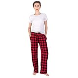 JTPW Women's 100% Cotton Flannel Sleep Pajama Pants with Pockets (Black RED Check, L)