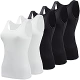 BQTQ 5 Stück Elastische Tank Tops Damen Unterhemden Stretch Crop Top Basic Cami Tank Top für Frauen und Mädchen, Schwarz, Weiß, S