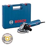 Bosch Professional Winkelschleifer GWS 12-125 (Scheiben-Ø: 125mm, Leistung 1200 W, Wiederanlaufschutz, inkl. 1x Diamantschleifscheibe, Zusatzhandgriff, in Handwerkerkoffer)