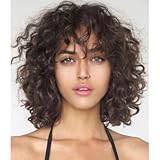 Siudus Kurze Braune Lockige Perücke für Frauen mit Pony Schulterlänge Naturel Kunsthaar Perücken für Daliy Party Gebrauch