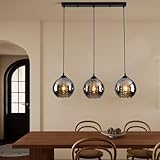 JHYPVII Pendelleuchte Esstisch 3 Flammig Rauchgrau Glas Hängelampe Höhenverstellbar Esszimmer Lampe Hängend Vintage Esstischlampe Hängend Schwarz E27 für Küchen Esszimmer Wohnzimmer (Grau)