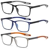 Fsread 3 Pack Lesebrille für Herren Sportlicher Stil Blaulichtblockierende Quadratische Rahmen Leichte Bequeme Lesehilfe +3.0