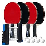 Tischtennis-Set mit einziehbarem Netz, Schlägern, Bällen und Tragetasche, 4 Spieler, komplettes tragbares Tischtenis-Paddel-Set mit einziehbarem Netz (bis zu 175,3 cm breit)