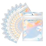jijAcraft 9 x 12 CM Klein Mylar Beutel, Zip Beutel Geschenk, 100 Stück Holografische Folienbeutel mit Verschluss, Mylar Druckverschlussbeutel mit Fenster für Schmuck, Geschenk