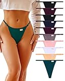 FINETOO G String Tanga Damen Set 10er Pack Baumwolle Nahtlos T-Back Thongs Unterhosen Frauen mit verstellbarem Taillenband Sexy Unterwäsche S-XL