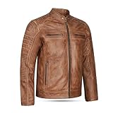 Leatherick Herren-Bikerjacke aus echtem Leder im Distressed-Look, Hellbraun, Distress Brown (DE/NL/SE/PL, Alphanumerisch, 3XL, Regular, Regular)