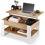 defiPad Couchtisch Höhenverstellbar mit Stauraum | Wohnzimmertisch Klappbar | Höhenverstellbarer Coffee Table | Couchtische Ausziehbar | Wohnzimmer Tisch Eiche (Weiß + Eiche)