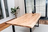 Linele® Baumkantentisch 140x80 cm – Tischplatte 3,5 cm – Massivholz Esstisch aus Akazienholz mit U-Gestell, echte Baumkante, naturfarben – Handgefertigt & robust – inkl. Lieferung an den Wunschort