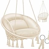 KESSER® Hängesessel mit Kissen - Chill Hängestuhl zum Aufhängen für Erwachsene & Kinder Hängematte bis 150 kg Hängesitz Aufhängung Indoor & Outdoor Wohn & Garten Terrasse, Beige