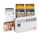 KODAK P210 Mini 2 Retro, Mobiler Farbig Handy Fotodrucker, Kompatibel mit Smartphone (iOS & Android), Bluetooth, 54x86 mm, 4Pass-Technologie, Laminierung, 68 Blatt, Weiß