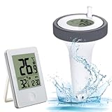 Funk Pool-Thermometer IP67 Wasserdicht, Wireless Schwimmende Digital Poolthermometer, Schwimmend Thermometer mit digitalem,Innentemperatur Empfänger für Aquarium,Schwimmbäder,Spa,Fischteich,Badewannen
