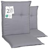 Beo Gartenstuhl-Auflagen Barcelona Niedriglehner 100 x 50 cm (2er-Pack) | Waschbare, UV-beständige Sitz-Kissen | Atmungsaktive Polster-Auflagen nach Öko-Tex Standard | Hellgrau | Made in EU