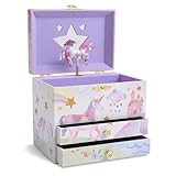 Jewelkeeper Musikalisches Schmuckkästchen Kinder Mädchen - Einhorn Schmuckkasten mit Glitzer Regenbogen - Zwei Schubladen - Schmuckdose Kinder - Fördert Kreativität - The Beautiful Dreamer Melodie