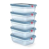 EMSA oneClick Frischhaltedosen, Meal Prep Set 5 x 1,2L, Lebensmittel 2 x länger frisch, 100% dicht, Made in Germany, gefrier-, mikrowellen- und spülmaschinengeeignet, platzsparend, blau, N1231200