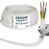 5 Meter - EBROM - H05VV-F 3x1,0 mm² PVC Schlauchleitung, weiß - Gerätekabel, LED Kabel, flexible Leitung, 3G1 mm2 Kunststoffschlauchleitung, Kabel für Haushaltsgeräte, Stromleitung, Stromkabel