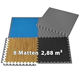 ALPIDEX 8er Set Bodenschutz Matte 1cm Dicke 60x60 cm Trainingsmatten 2,88 m² Unterlegmatte Pool Fitness Puzzle Heimtraining Boden Training Platten Gymmatte Turnmatte Fitnessraum, Farbe:Grey