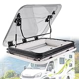 YORCME Dachfenster mit LED-Licht ntegrierte Verdunkelungs Insektenschutzrollos Dachhaube Transparente Dachluke Für Camper, Wohnwagen, Caravan, Boot,800x500