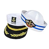 AKOFIC 2 Stück Kapitänsmütze Matrosenmütze, Verstellbar Kapitän Mütze Herren Matrosen Kostüm Accessoires, Damen Männer Partyhut Erwachsene Marine Seemann Hut für Karneval Mottoparty Partys Cosplay