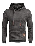 COOFANDY Herren Kapuzenpullover Hipster Gym Langarm Arbeitspullover Kordelzug Karierten Jacquard Pullover Hoodies Dunkelgrau XL