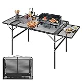 FIVMEN Campingtisch Klappbar Klapptisch Höhenverstellbar Gartentisch Balkontisch Camping Tisch mit Verlängern Metallgitterplatte Grilltisch Partytisch Faltbar Wetterfest, 90x60 cm