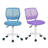 FurnitureR FR Carnation Schreibtischstuhl, Bürostuhl, Stoffsitz, ergonomischer Arbeitsstuhl, ohne Armlehne, höhenverstellbar, Drehstuhl, 2er-Set, lila, Textil Metall, Violett + Blau, 40x38.5x87cm