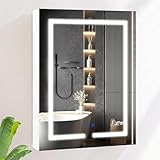 AxisFurn Badezimmer-Spiegelschrank mit LED-Beleuchtung, 3 verstellbares Licht, Spiegelschrank groß mit Ablage und Steckdose, Anti-Beschlag Wandschrank platzsparend, 60 * 80cm, Weiß