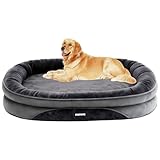 HMTOPE Orthopädisches Hundebett, Hundesofa, Vierseitiges Nackenrolle Kissen, rutschfeste Unterseite Hundekorb, Abnehmbar und Waschbar, Mittelgroße Hunde, Grosse Hunde, 106 x 79 x 17 cm, Dunkelgrau