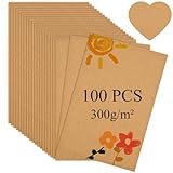 100 Stück A6 Kraftpapier, 14,8 x 10,5 Kraftpapier Karten, 300 g/m² Postkarten Blanko, Blanko Karteikarten,DIY Kreative Bastelprojekte für Drucken, Einladungen, Grußkarten, Einladungen(Braun)