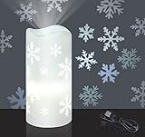 ilauke 2 in 1 Kerzen Projektor Weihnachten, 7.1 x 7.1 x 15 cm Schneeflocke Kerzen Projektorlampe wasserdichte mit 1 m langes USB-Ladekabel für Weihnachten Party Hochzeit Festival Innen