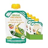 Freche Freunde Bio Quetschie, Apfel, Banane, Spinat & Gurke, ab 6 Monaten (6 x 100 g)